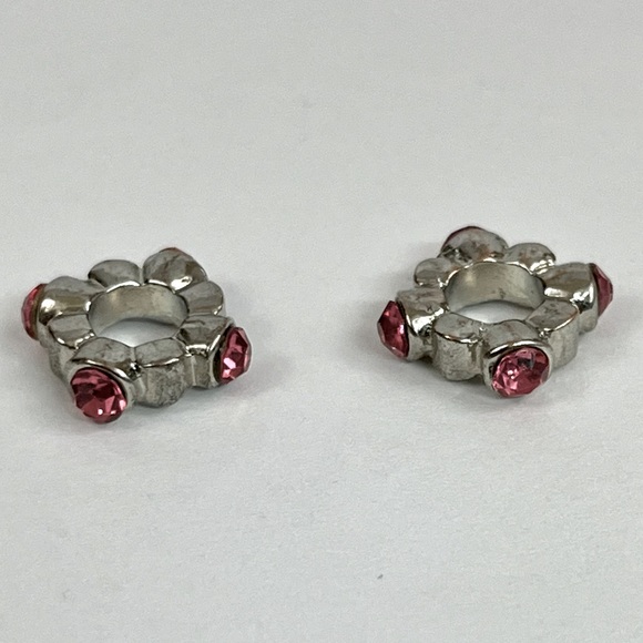 Set of Two Pink Rhinestone Silver Tone Charm Spacers - Picture 2 of 8